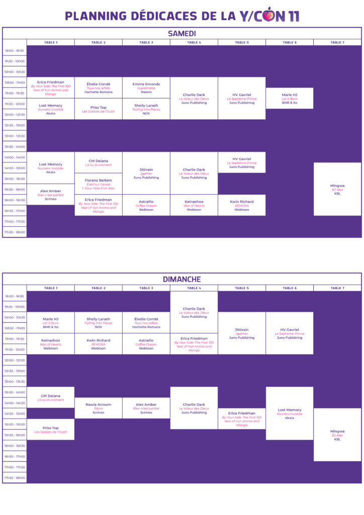 Planning dédicace YCON 11 - 110612